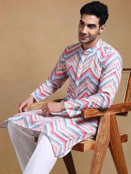 ETHNIC BAY - Men Multicolor Viscose Rayon Chevron Printed Straight Kurta with Pant