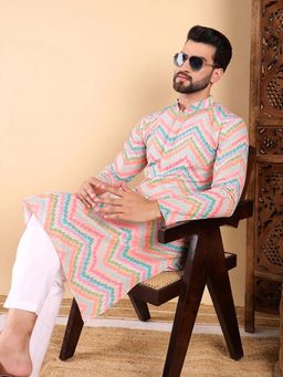 ETHNIC BAY - Men Multicolor Viscose Rayon Chevron Printed Straight Kurta with Pant
