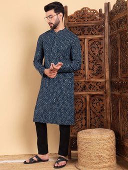 ETHNIC BAY - Men Blue Viscose Rayon Dyed Straight Kurta with Pant