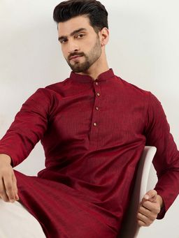 ETHNIC BAY - Men Maroon Pure Cotton Woven Design Straight Kurta with Pant