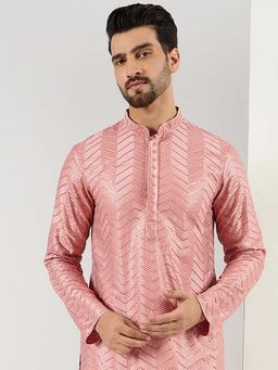 ETHNIC BAY - Men Peach Viscose Rayon Embroidered Straight Kurta with Pant