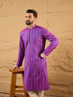ETHNIC BAY - Men Lavender Pure Cotton Embroidered Straight Kurta with Pant