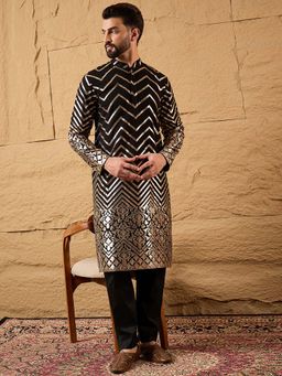 ETHNIC BAY - Men Black Georgette Embroidered Straight Kurta with Pant