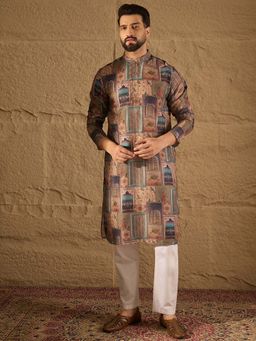 ETHNIC BAY - Men Multi Viscose Rayon Embroidered Straight Kurta with Pant