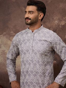 ETHNIC BAY - Men Lavender Viscose Rayon Embroidered Straight Kurta with Pant