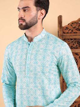 ETHNIC BAY - Men Turquoise Printed Straight Kurta