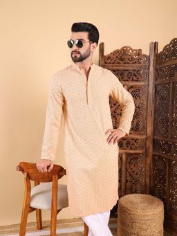 ETHNIC BAY - Men Orange Embroidered Straight Kurta