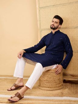 ETHNIC BAY - Men Blue Embroidered Straight Kurta
