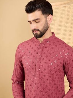 ETHNIC BAY - Men Red Embroidered Straight Kurta