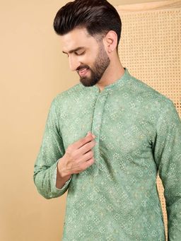 ETHNIC BAY - Men Green Embroidered Straight Kurta