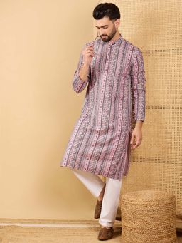 ETHNIC BAY - Men Purple Embroidered Straight Kurta