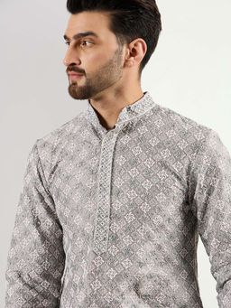 ETHNIC BAY - Men Grey Viscose Rayon Embroidered Straight Kurta