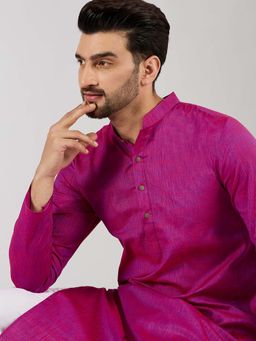 ETHNIC BAY - Men Pink Cotton Woven Design Straight Kurta