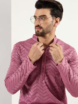 ETHNIC BAY - Men Pink Viscose Rayon Embroidered Straight Kurta