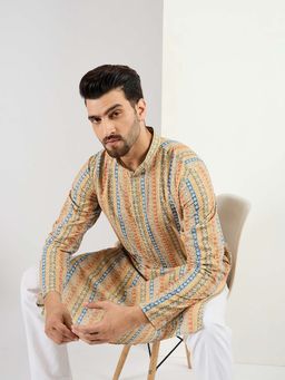 ETHNIC BAY - Men Multi Color Viscose Rayon Geometric Embroidered Straight Kurta