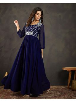 Gahan - Navy Blue Georgette Zari Embroidered A Line Gown
