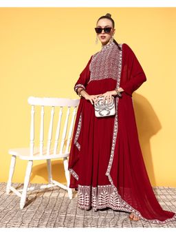 Gahan - Maroon Sequence Embroidered Ethnic Anarkali Kurta with Dupatta
