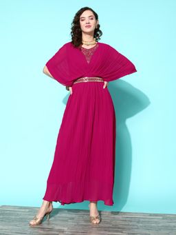 Gahan - Pink Georgette Hand Mirror Work A-Line Gown