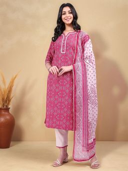 Gahan - Womens Printed Pure Cotton Straight Kurta with Pant & Dupatta