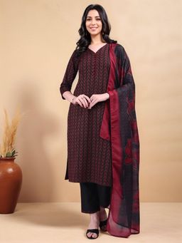 Gahan - Womens Black Woven Design Straight Kurta with Pant & Dupatta