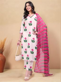 Gahan - Womens Cream Floral Straight Kurta with Pant & Dupatta