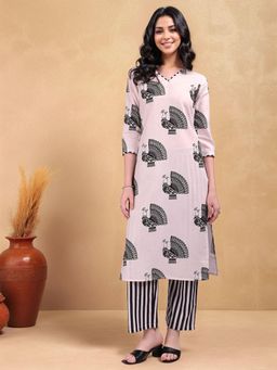 Gahan - Womens Cream Printed Cotton Blend Straight Kurta with Pant