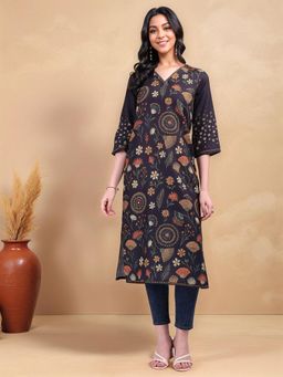 Gahan - Womens Floral Printed Cotton Blend Straight Kurta