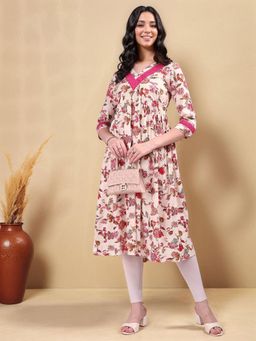 Gahan - Womens Cream Printed Pure Cotton Kurta