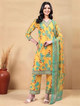 Gahan - Womens Printed Cotton Blend Straight Kurta with Pant & Dupatta