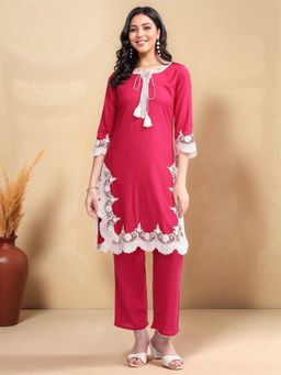 Gahan - Womens Solid Viscose Rayon Lace Detailing Straight Kurta with Pant