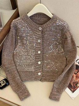 MISS MOSA BY AKANKSHA - Brown Embellished/Sequined Comfortable Sweater