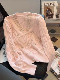 MISS MOSA BY AKANKSHA - Pink Self Design Loose Sweater