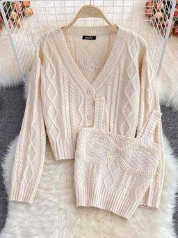 MISS MOSA BY AKANKSHA - Beige Self Design Comfortable Cardigan with Inner