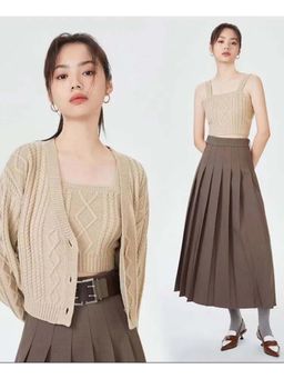 MISS MOSA BY AKANKSHA - Brown Self Design Comfortable Cardigan with Inner