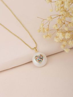 Carlton London - White Gold-Plated CZ-Studded Beaded Heart-Shaped Necklace