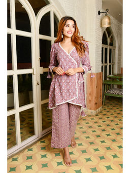 Label Aditi Hundia - Mauve Printed Angarkha with Pants (Set of 2)