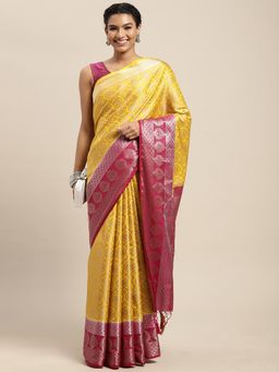 Mimosa - Women's Kanjivaram Art Silk Yellow Saree with Unstitched Blouse