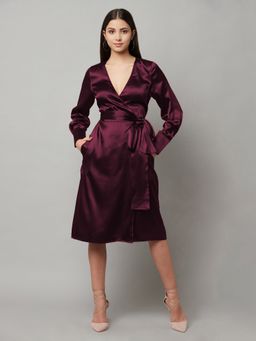 Attic Salt - Wine Shade Solid Wrap Dress (Set of 2)