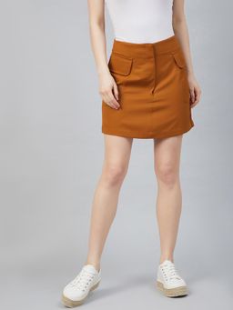Marie Claire - Women Casual Tan Colour Solid Straight Skirt