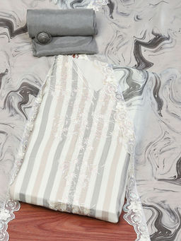 Biba - Grey Organza Unstitched Dress Material (Set of 3)