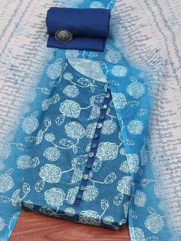 Biba - Blue Satin Unstitched Dress Material (Set of 3)