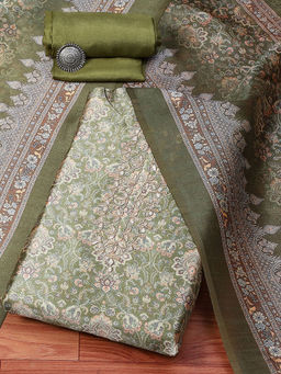 Biba - Green Silk Blend Unstitched Dress Material (Set of 3)