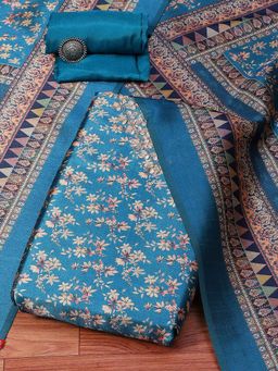 Biba - Turquoise Silk Blend Unstitched Dress Material (Set of 3)