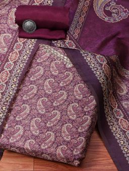 Biba - Wine Silk Blend Unstitched Dress Material (Set of 3)