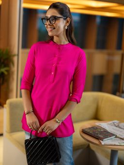 Libas - Hot Pink Solid Tunic with Short Button Placket