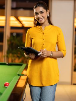 Libas - Mustard Solid Tunic with A Short Button Placket