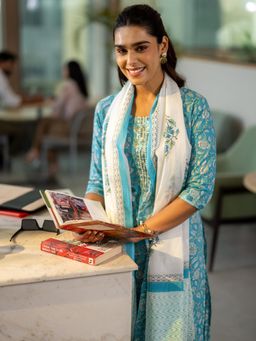 Libas - Blue Floral Kurta with Salwar and Dupatta (Set of 3)