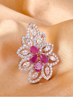 Saraf RS Jewellery - Rose Gold Plated With Multi Ad Studded Handcrafted Adjustable Ring (Adjustable)
