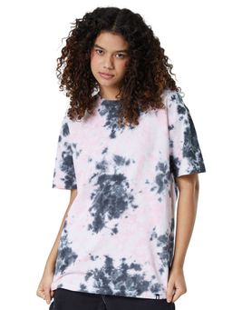 The Souled Store - Tie Dye Grey & Black Cotton Boyfriend T-shirt For Women
