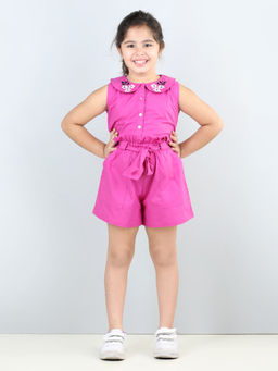 AWW HUNNIE - Girls Purple Embroidered Shirt with Shorts & Belt (Set of 3)